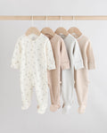 Cream 4 Pack Two Way Zip Baby Sleepsuits