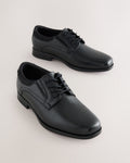 Black Leather Lace Up Derby School Shoes