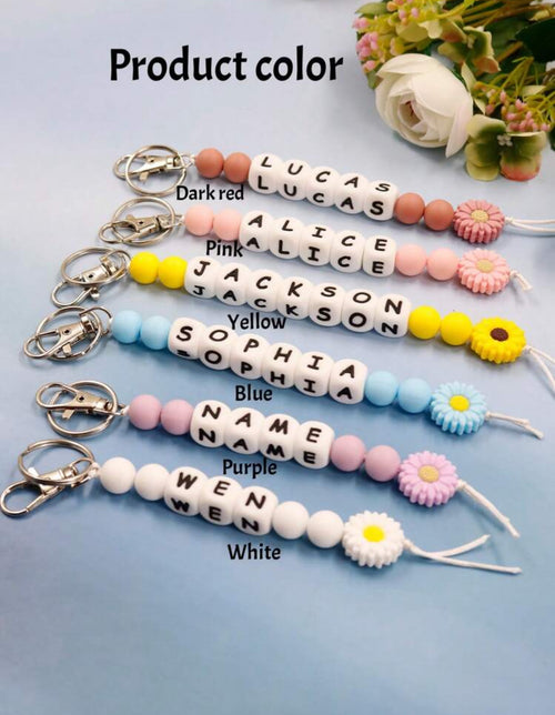 1pc Customized Daisy Silicone Beaded Keychain With Name Tag