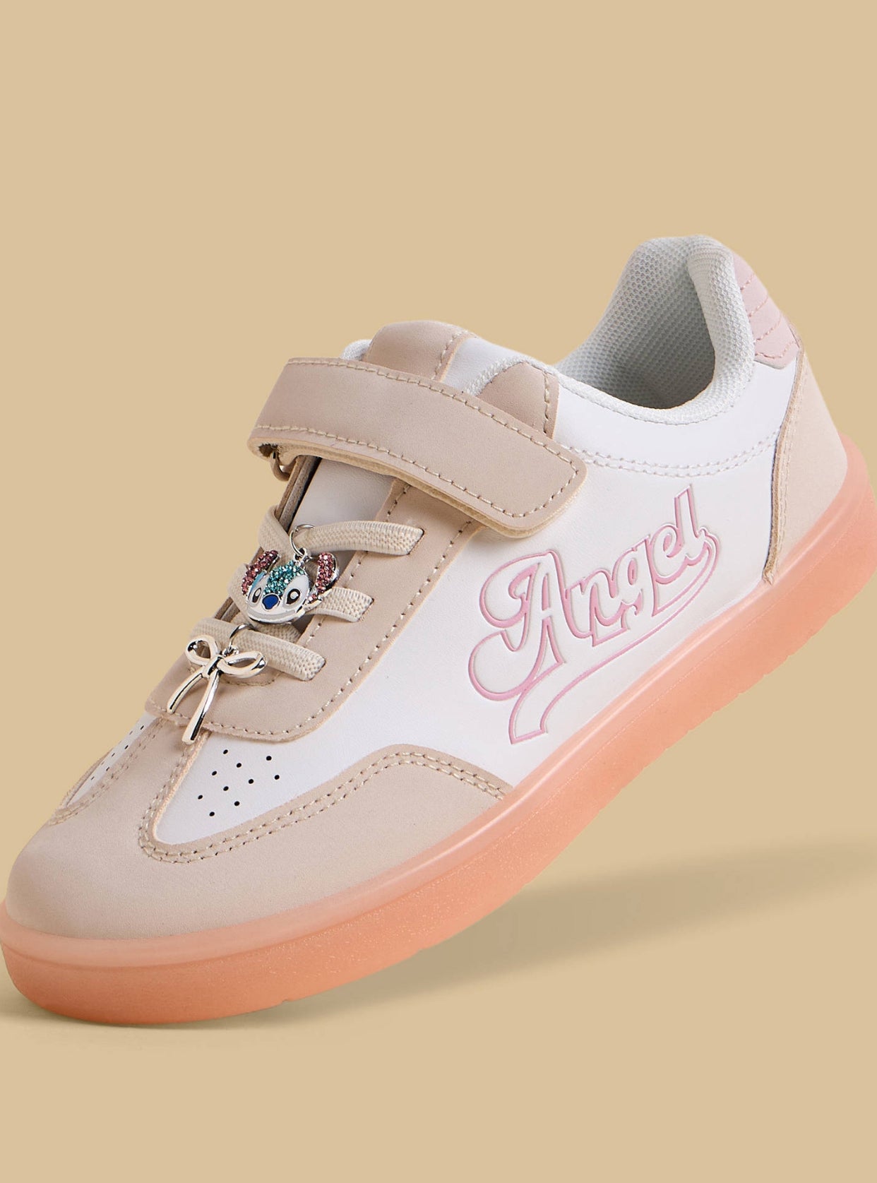Angel Print Sports Shoes with Hook and Loop Closure