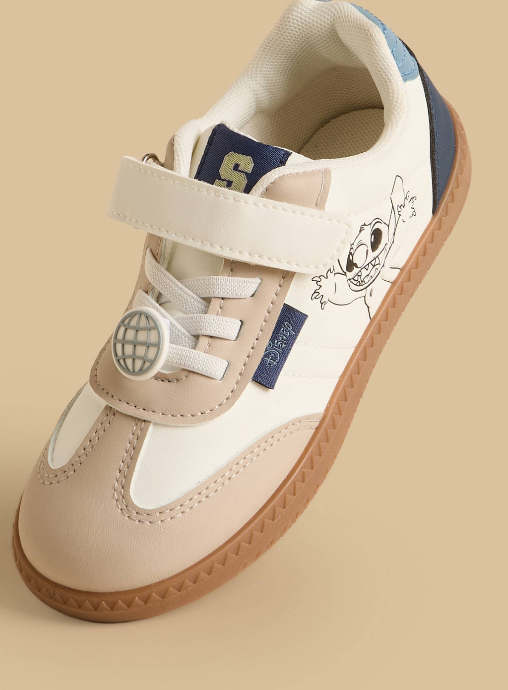 Stitch Print Sports Shoes with Hook and Loop Closure