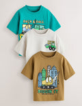 Teal Blue Digger Short Sleeve Graphic T-Shirts 3 Pack
