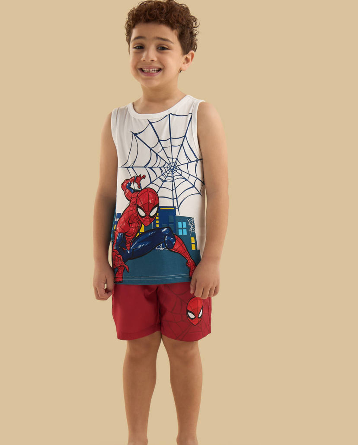 Spiderman Print Sleeveless Swim T-shirt and Shorts Set
