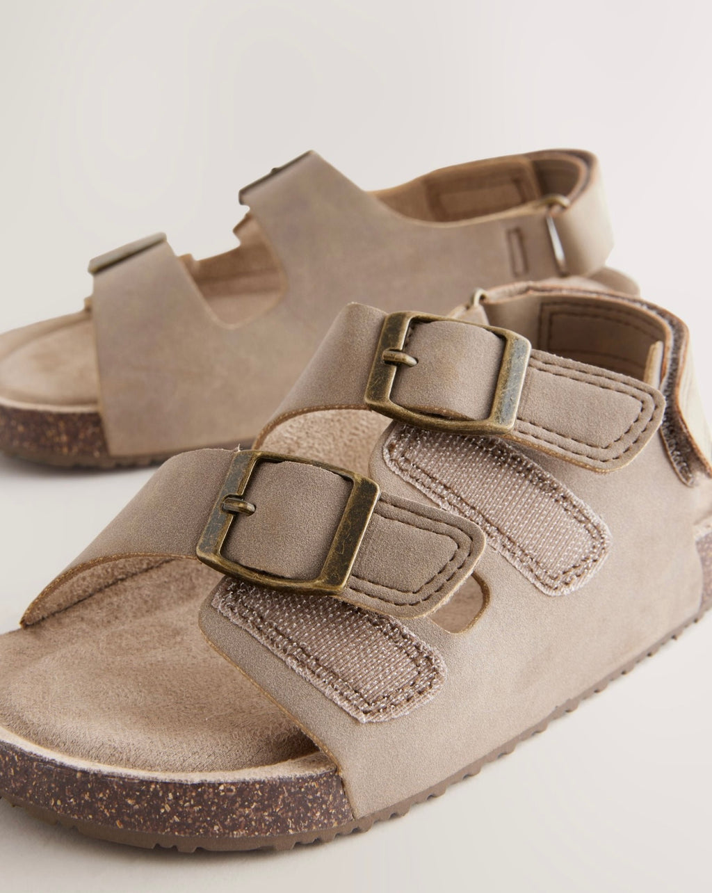 Tan Brown Standard Fit (F) Double Buckle Cushioned Footbed Sandals