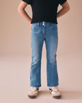 Mid Blue Denim Low Rise Flared Jeans