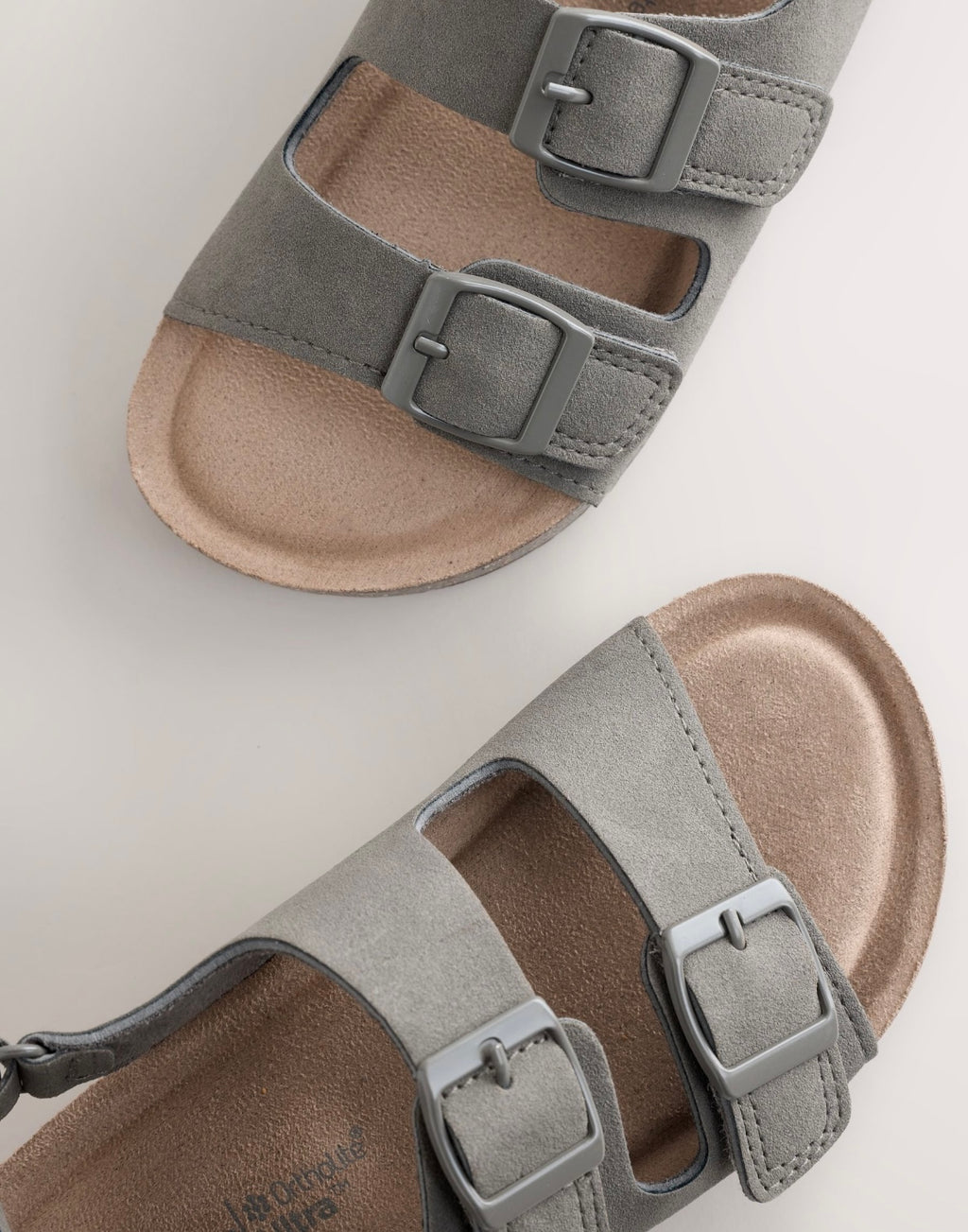 Grey Standard Fit (F) Double Buckle Cushioned Footbed Sandals