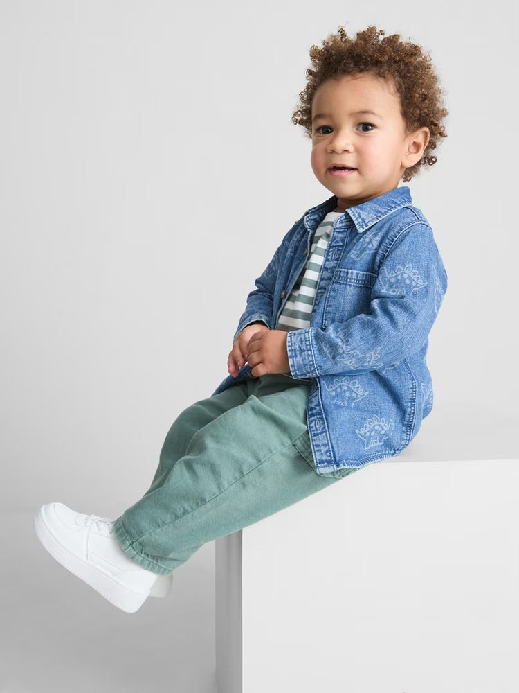 T-Shirt, Joggers and Dinosaur Denim Shirt Set (immediate)