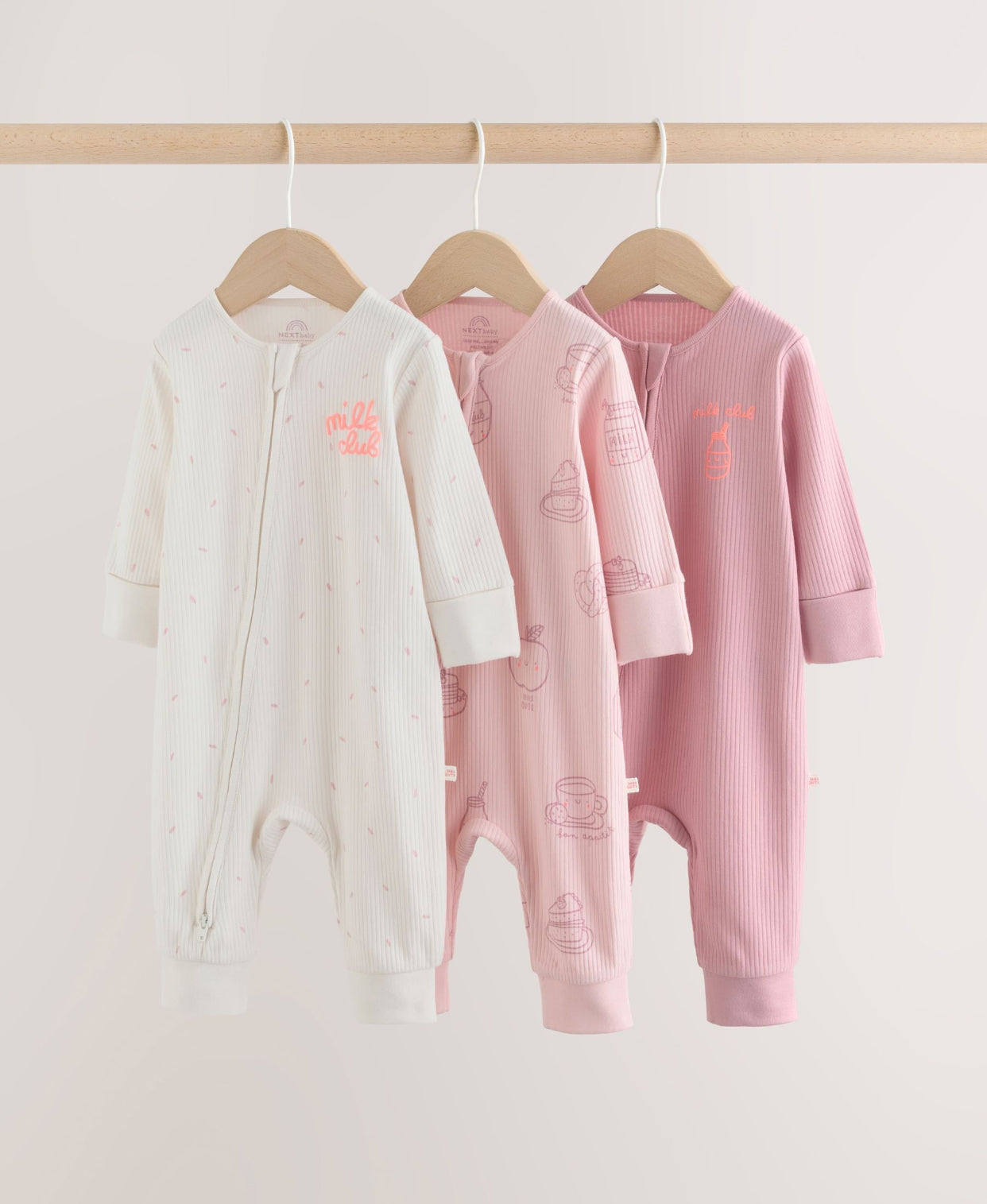 Pink Two Way Zip Baby Sleepsuits 3 Pack