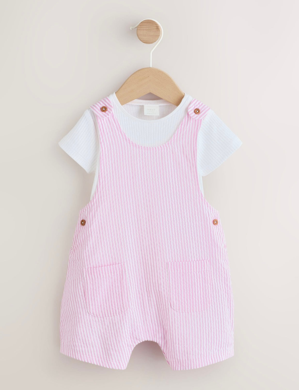Pink and White Stripe Baby Dungarees and Bodysuits Set 2 Piece