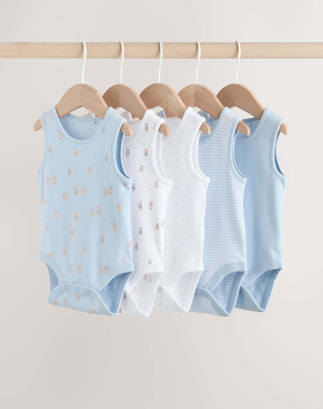 Blue 5 Pack Baby Bear Vest Bodysuits
