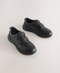 Black Football Leather Touch Fastening School Shoes