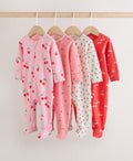 Red/Pink Two Way Zip Baby
Sleepsuits 4 Pack