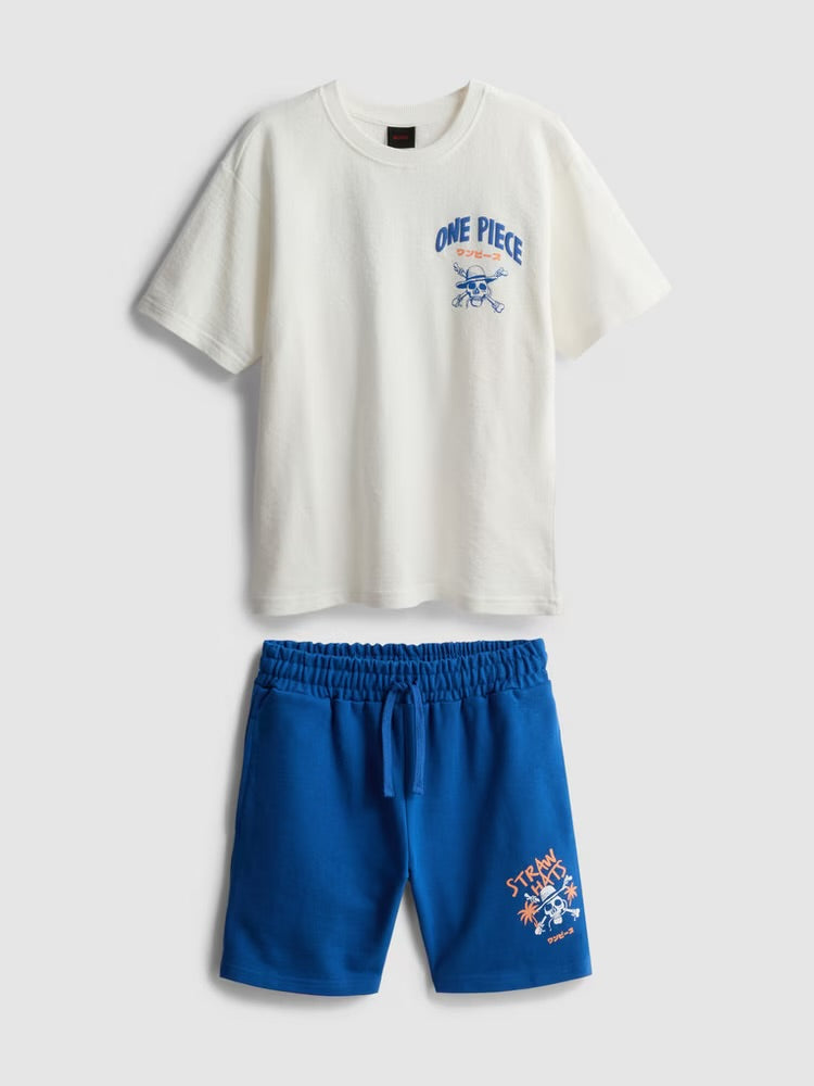 A tee and shorts clothing set with a One Piece design