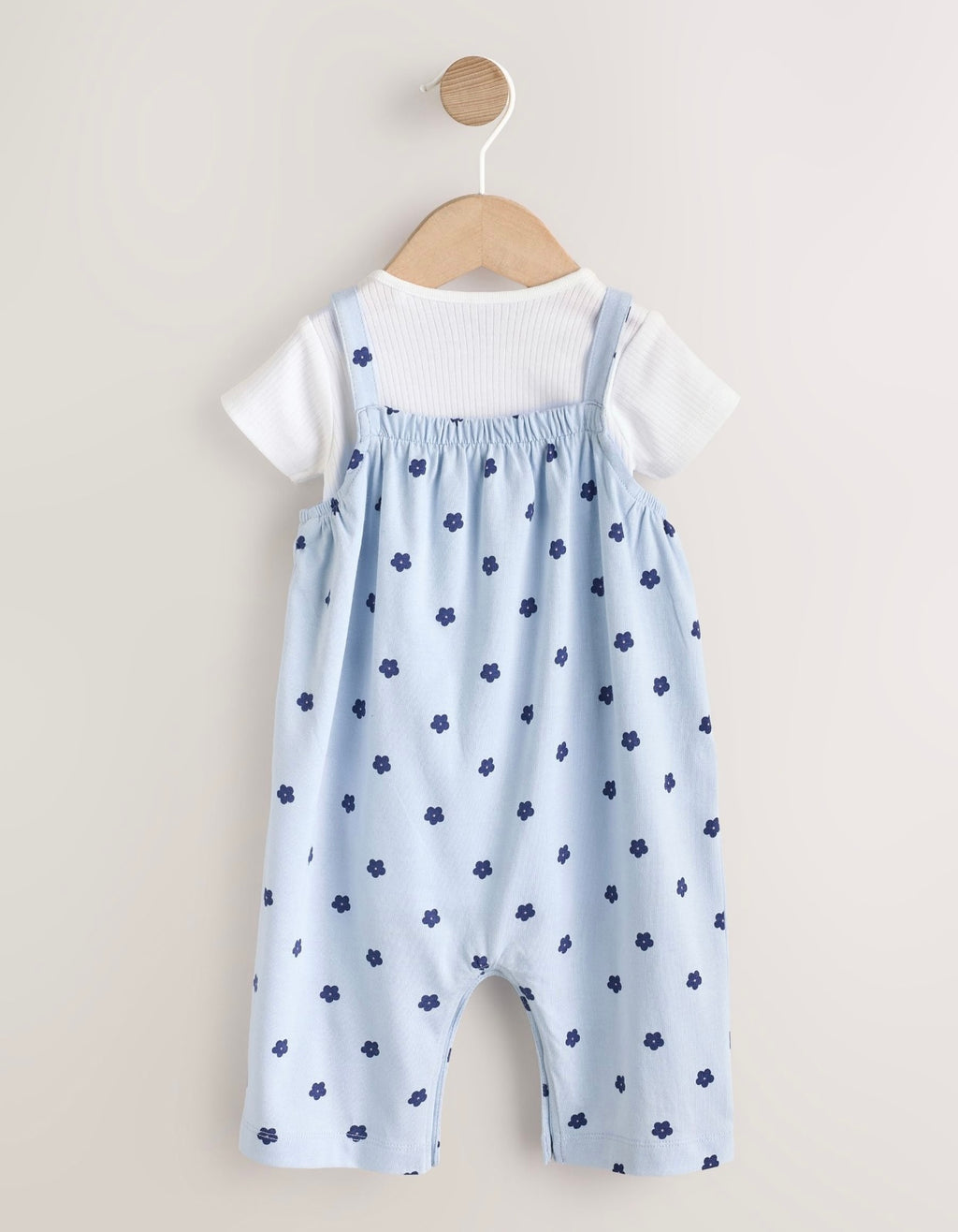 Blue Floral Baby Jersey Dungarees and Bodysuits Set 2 Piece