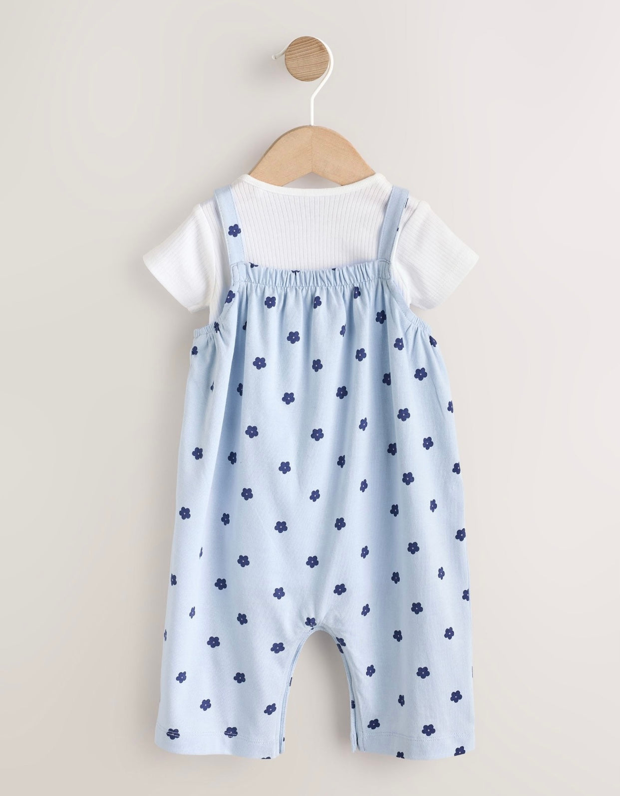 Blue Floral Baby Jersey Dungarees and Bodysuits Set 2 Piece
