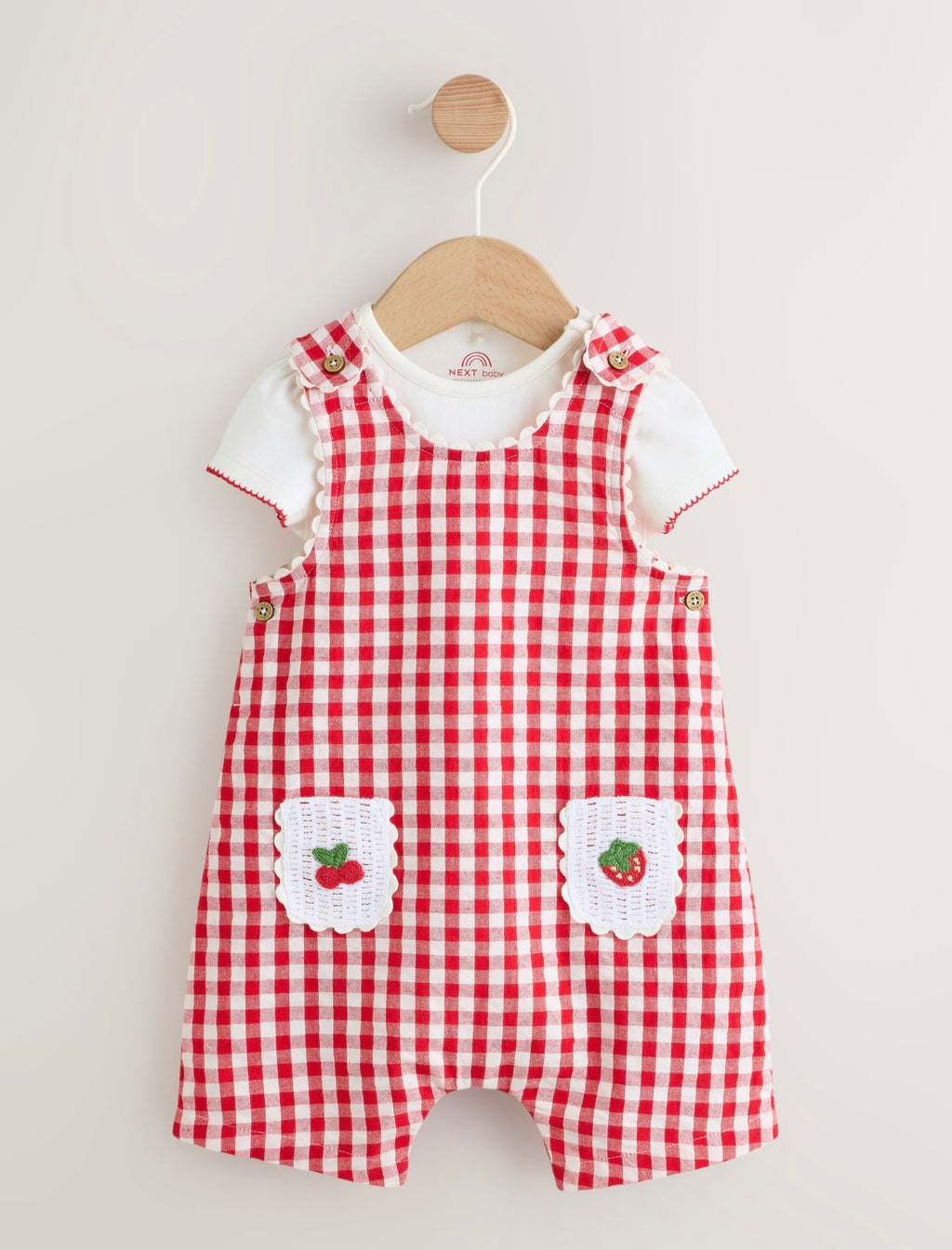 Red Gingham Printed Baby Dungarees and Bodysuits Set 2 Piece