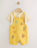 Yellow Fruit/Veg Print Dungarees And Bodysuit Baby Set