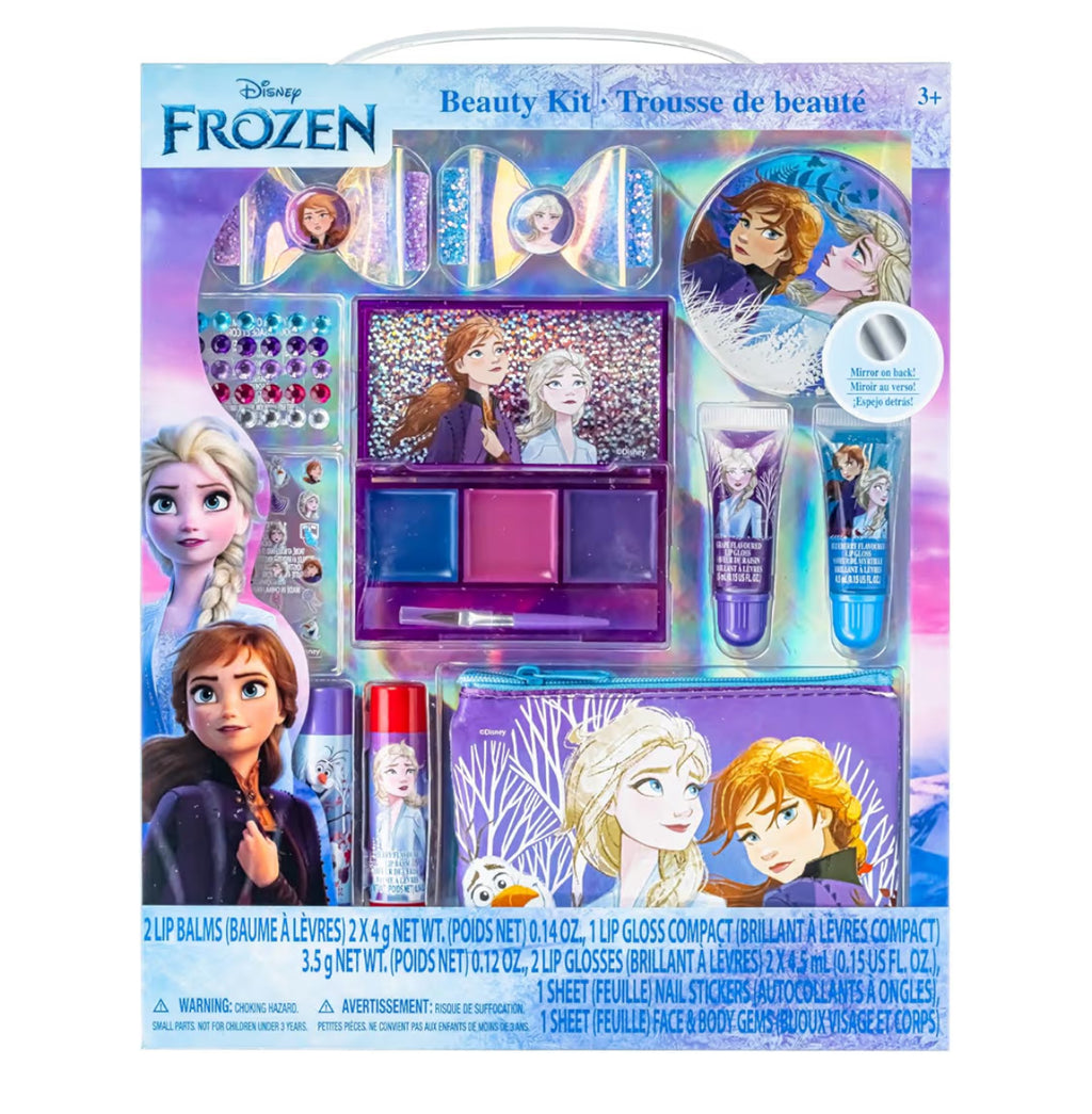 Disney Frozen 29 Pcs Beauty Kit For Girls with Clips, Press On Nail, Lip Gloss, Nail Stickers, Lip Balm, Nail File and Gems For Parties
