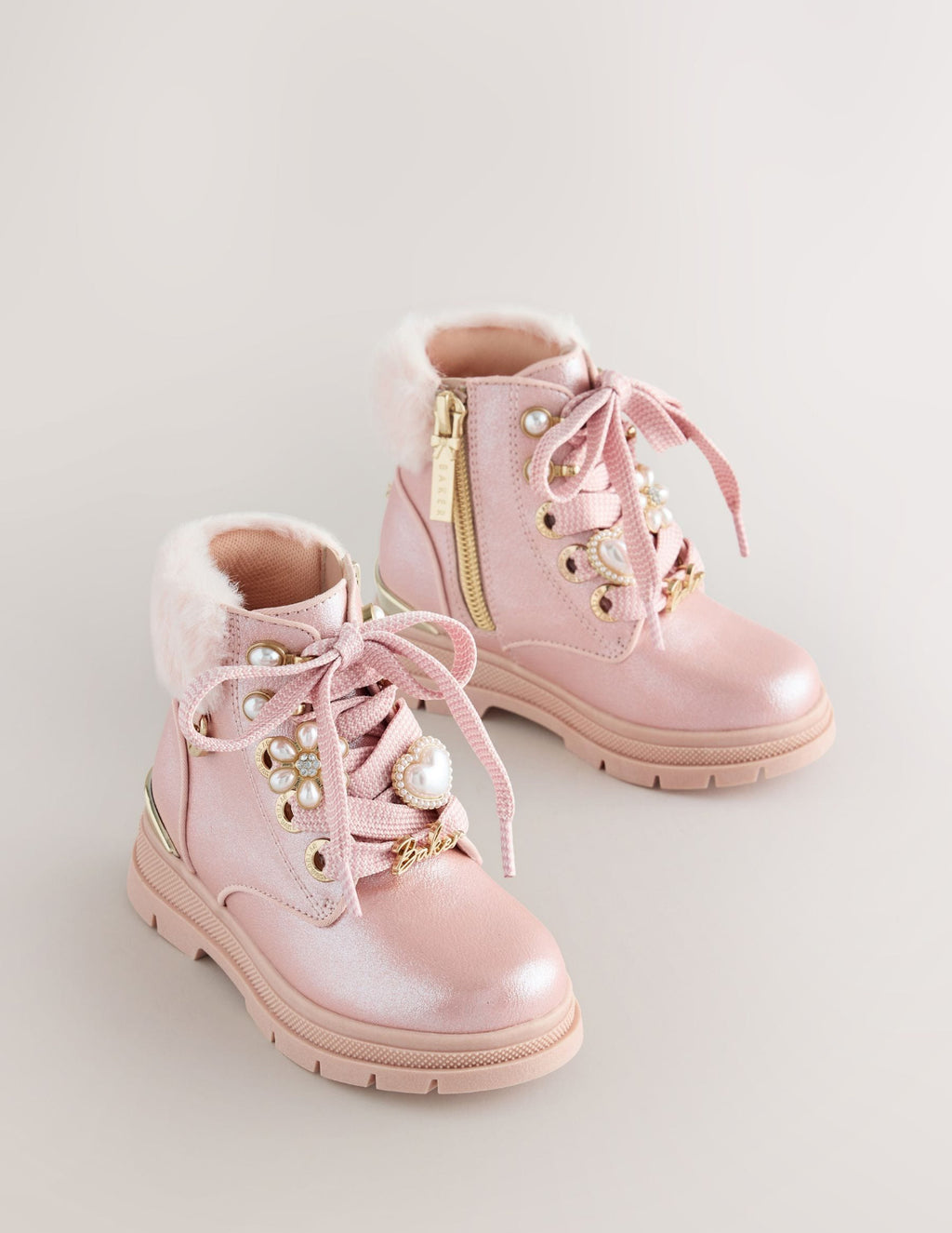 Baker by Ted Baker Faux Fur Cuff Metallic Pink Charm Boots