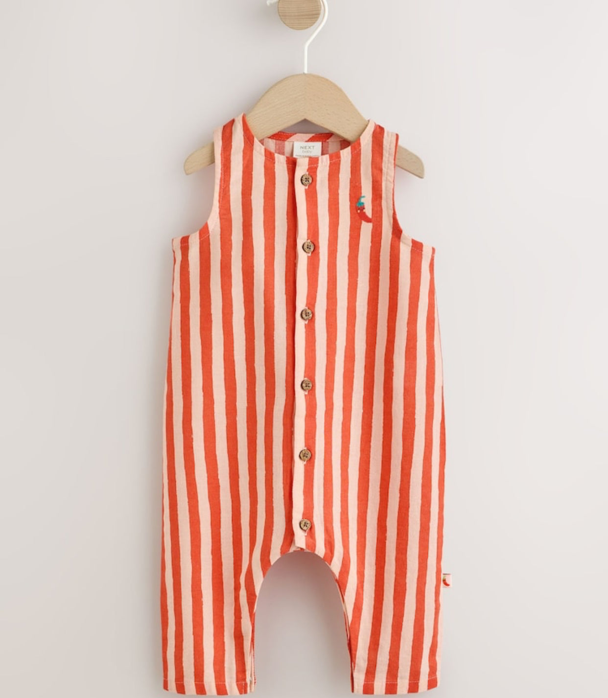 Red Stripe Chilli Print Woven Baby Romper