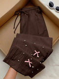 [100% Cotton] Women's Printed Drawstring Wide Leg Loose Pants