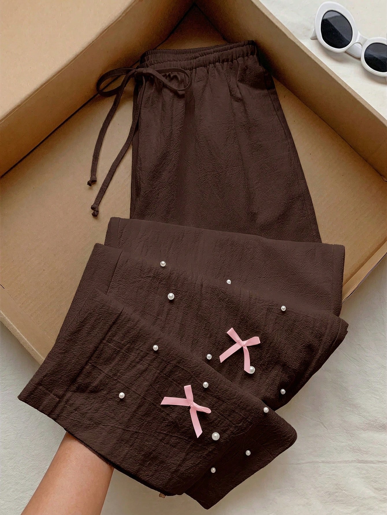 [100% Cotton] Women's Printed Drawstring Wide Leg Loose Pants