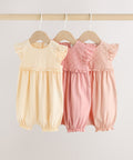 Tonal Pink Broderie 3 Pack Baby Rompers