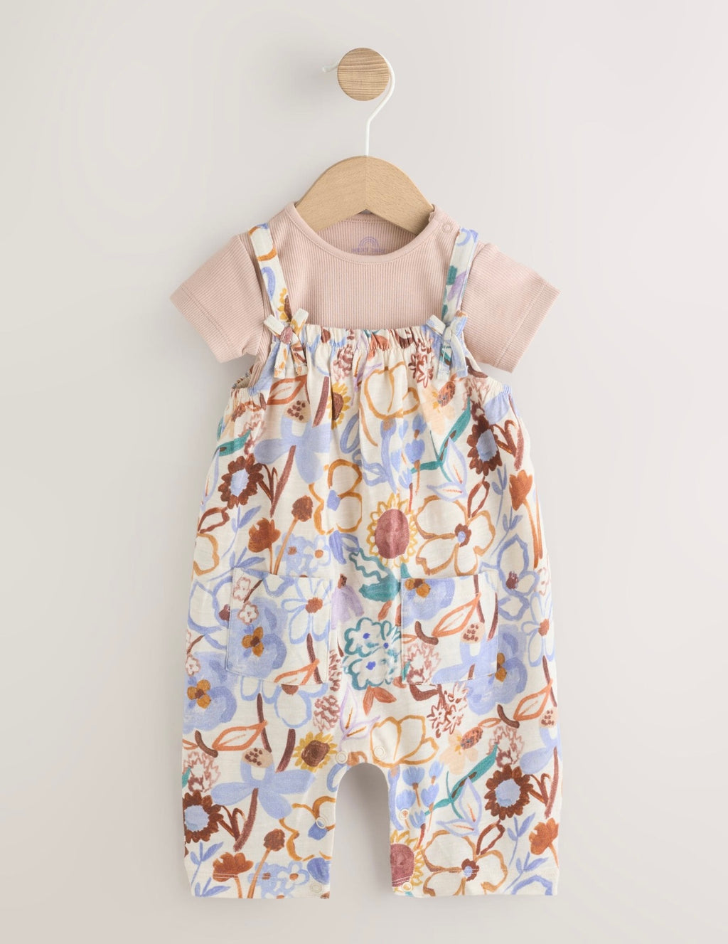 Purple Floral Baby Jersey Dungarees and
Bodysuits Set 2 Pieces