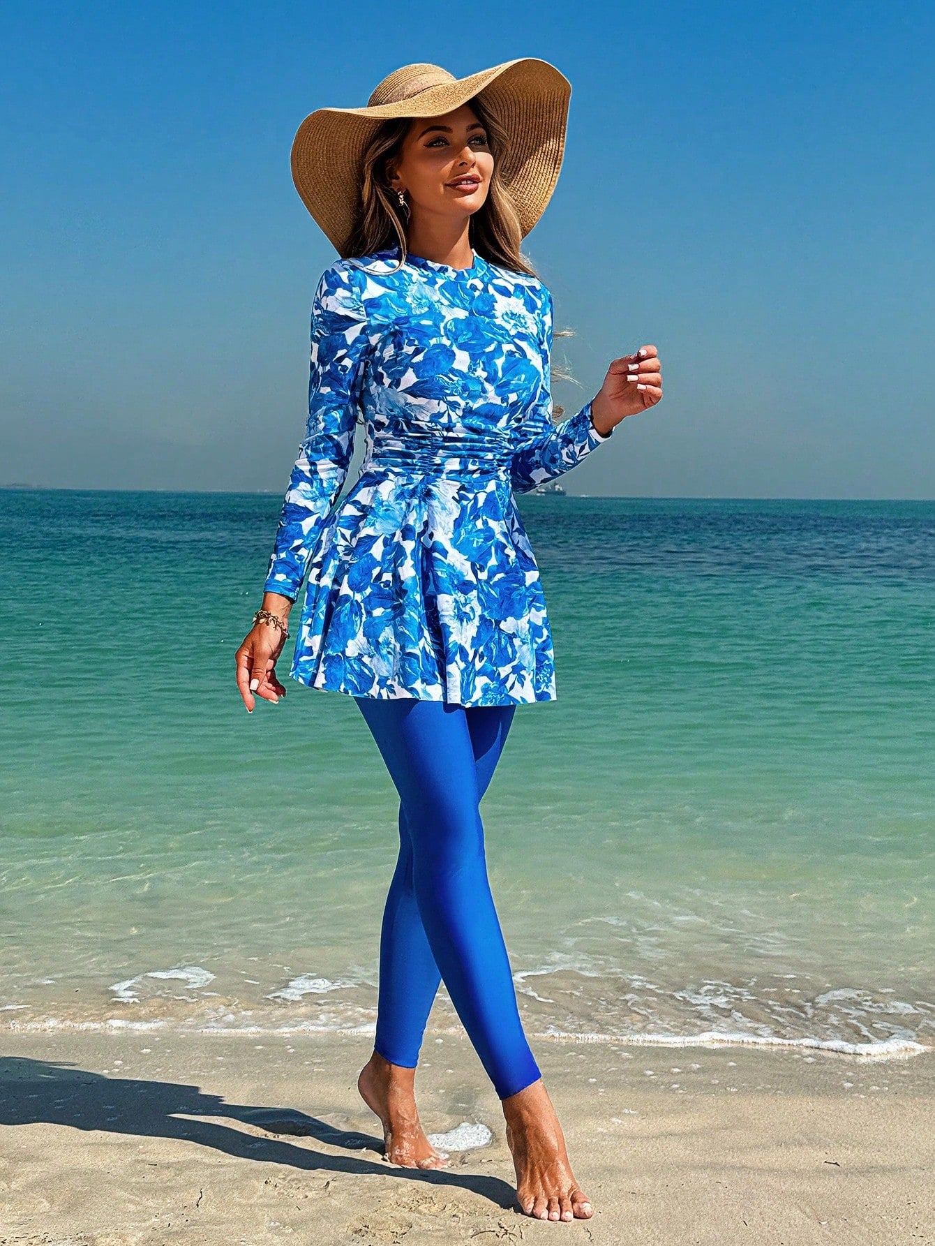 Swim Mulvari Two Pieces Floral Print Full Coverage Long Sleeve Swimwear