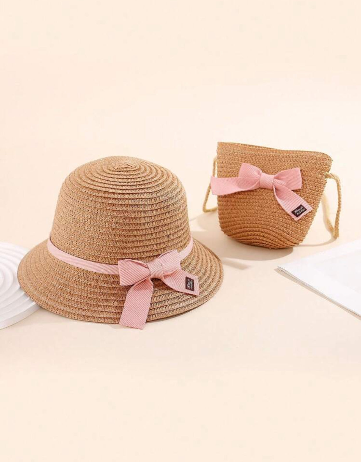 2pcs/Set Pink Bow Sun Hat And Bag Set (immediate)