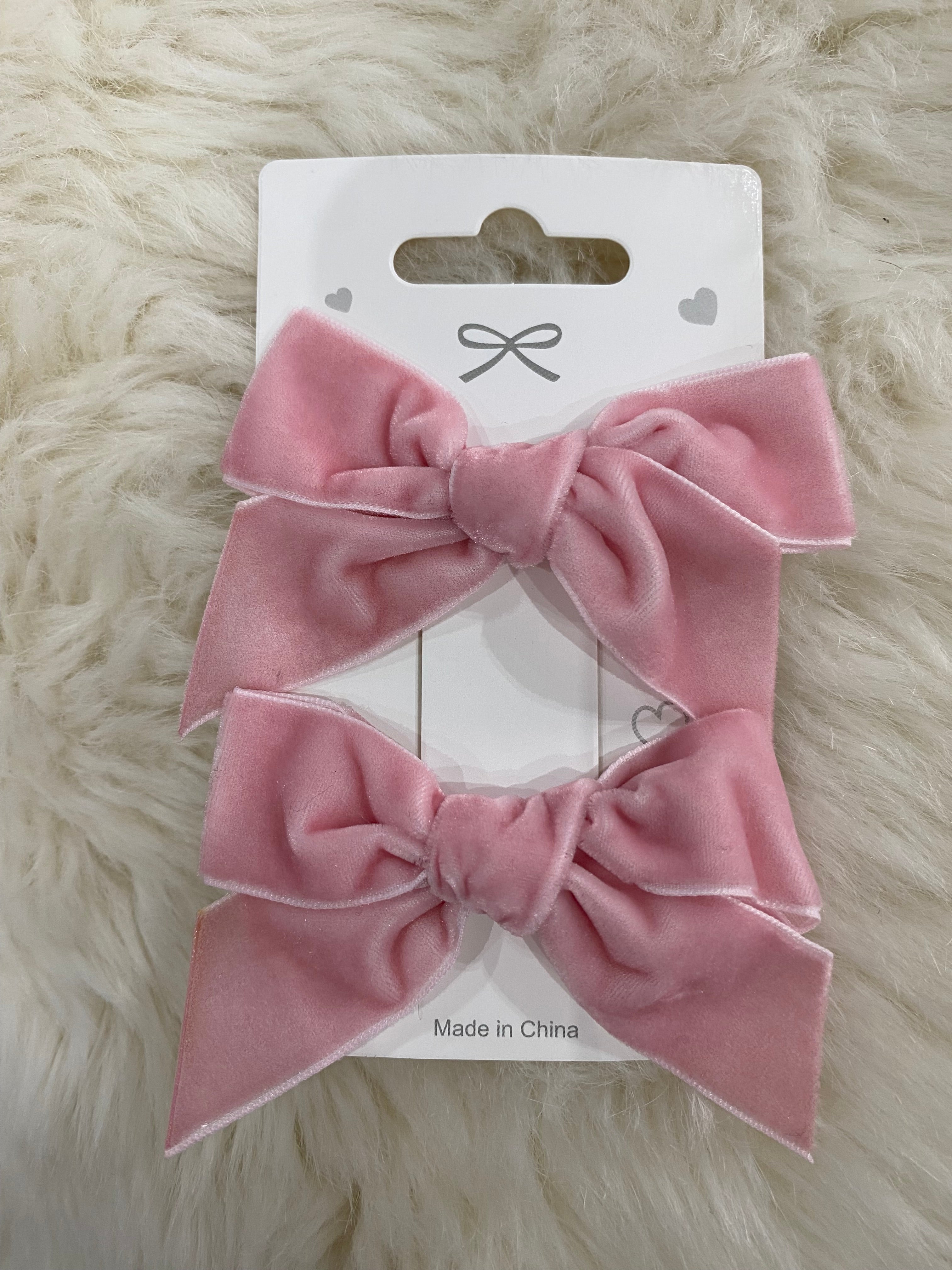 2pcs pink velvet bow hair clips