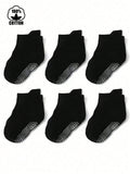 6 Pairs Set Anti Slip Cotton Black Socks
