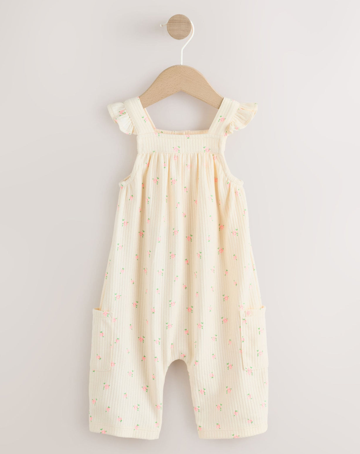 White Floral Baby Long Leg Jersey Romper