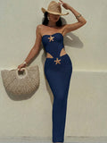 Bonvoyette Women's Summer Starfish Decor Button Swimsuit Cover Up Dress