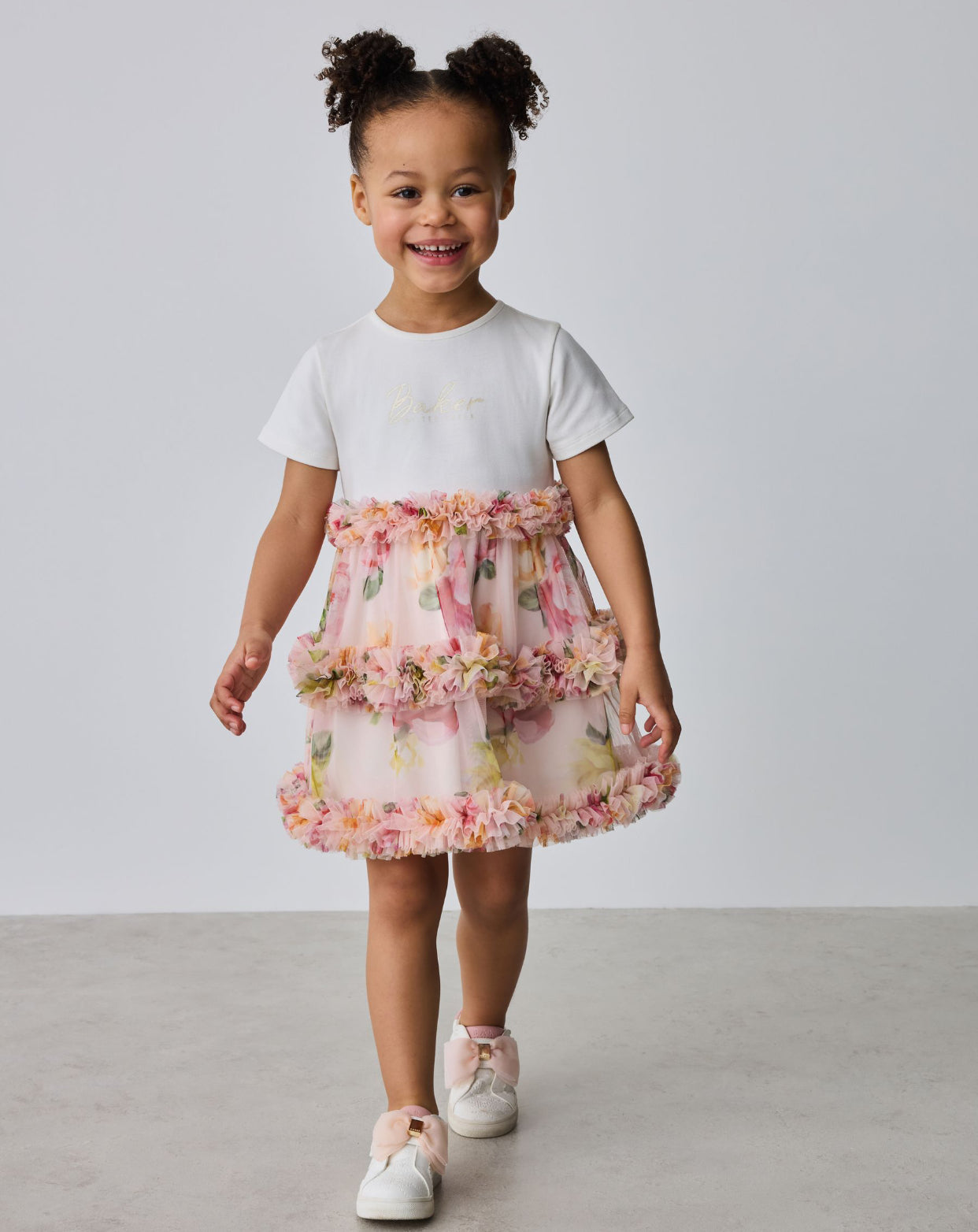 Baker by Ted Baker Floral Ruffle Mesh Mockable Blue Dress