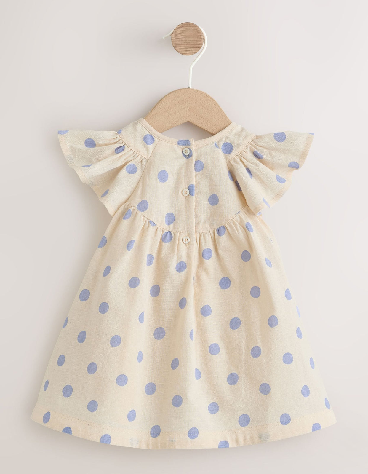 Blue/Ecru Spot Woven Baby Dress And Knickers Set 2 Piece