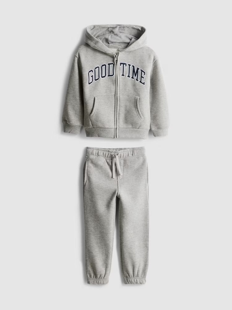 Embroidered Zip-Up Hoodie and Joggers Set