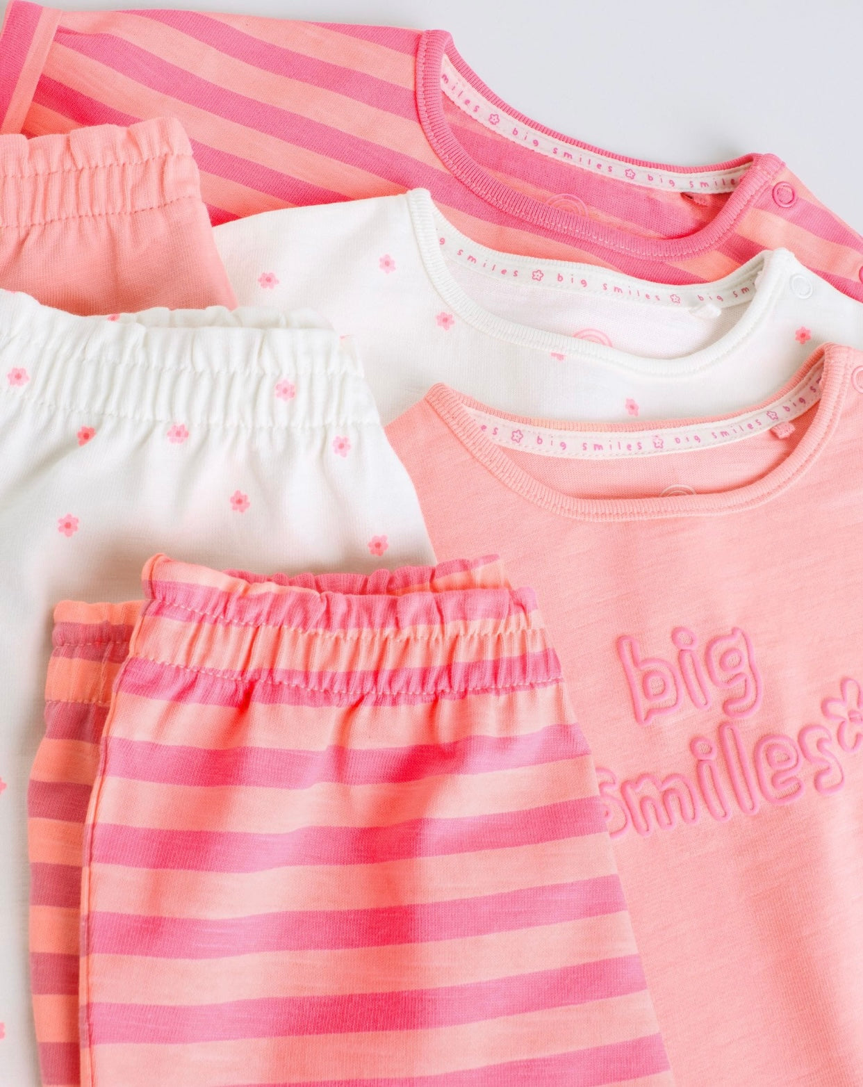 Pink Slogan Short Sleeve Top and ShortsBaby Set 6 Piece