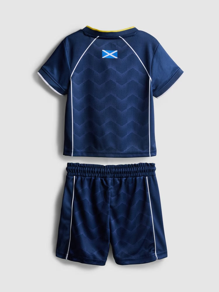 A sportswear top and shorts clothing co-ord with a Scotland football team design