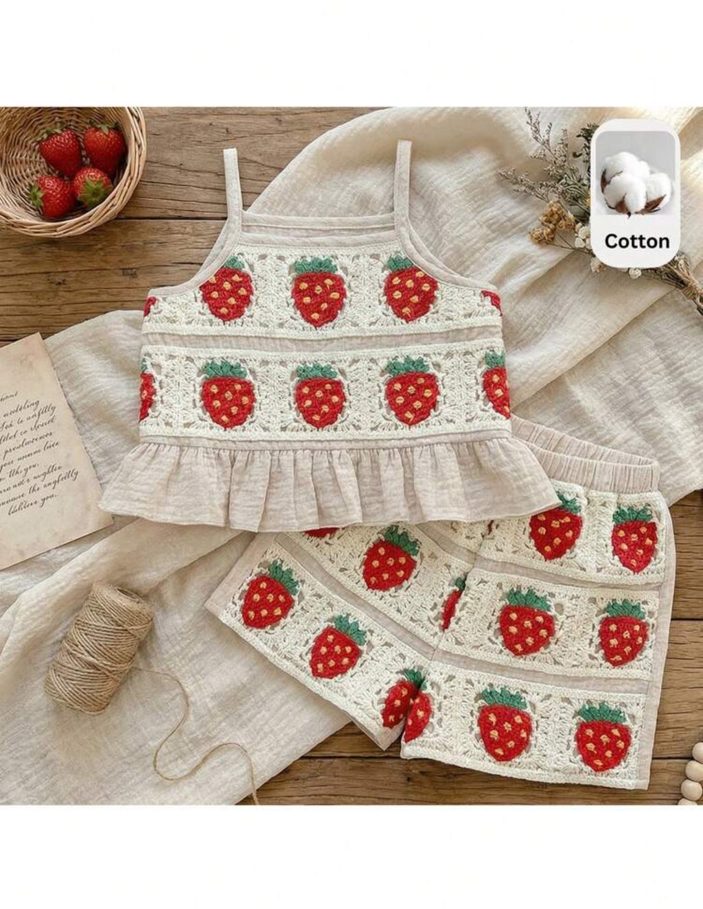 Baby Girl Strawberry Ribbon Camisole Top And Shorts