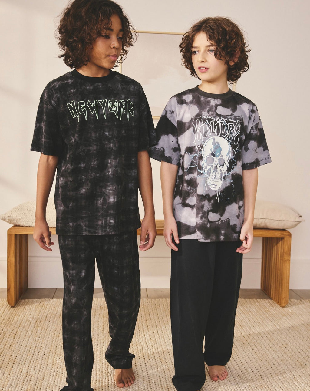 Black/Grey Skull Long Sleeve Pyjamas 2 Pack
