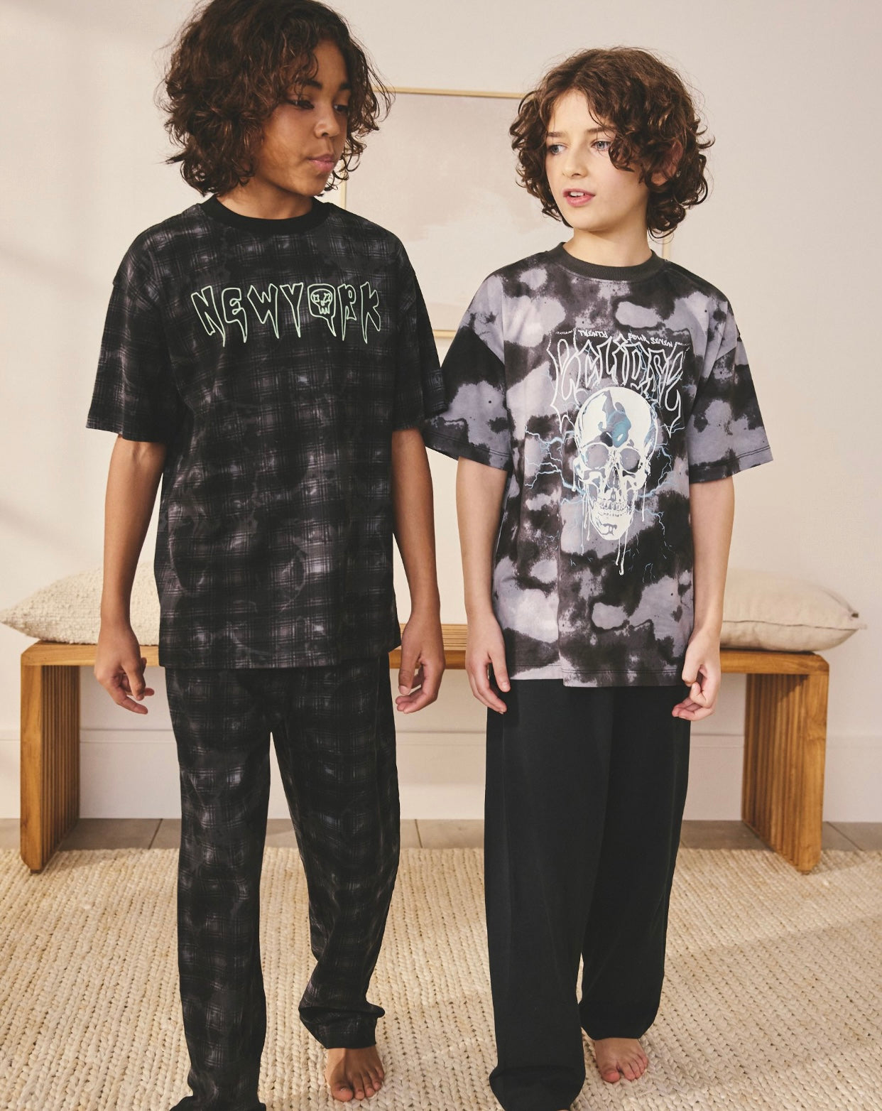 Black/Grey Skull Long Sleeve Pyjamas 2 Pack