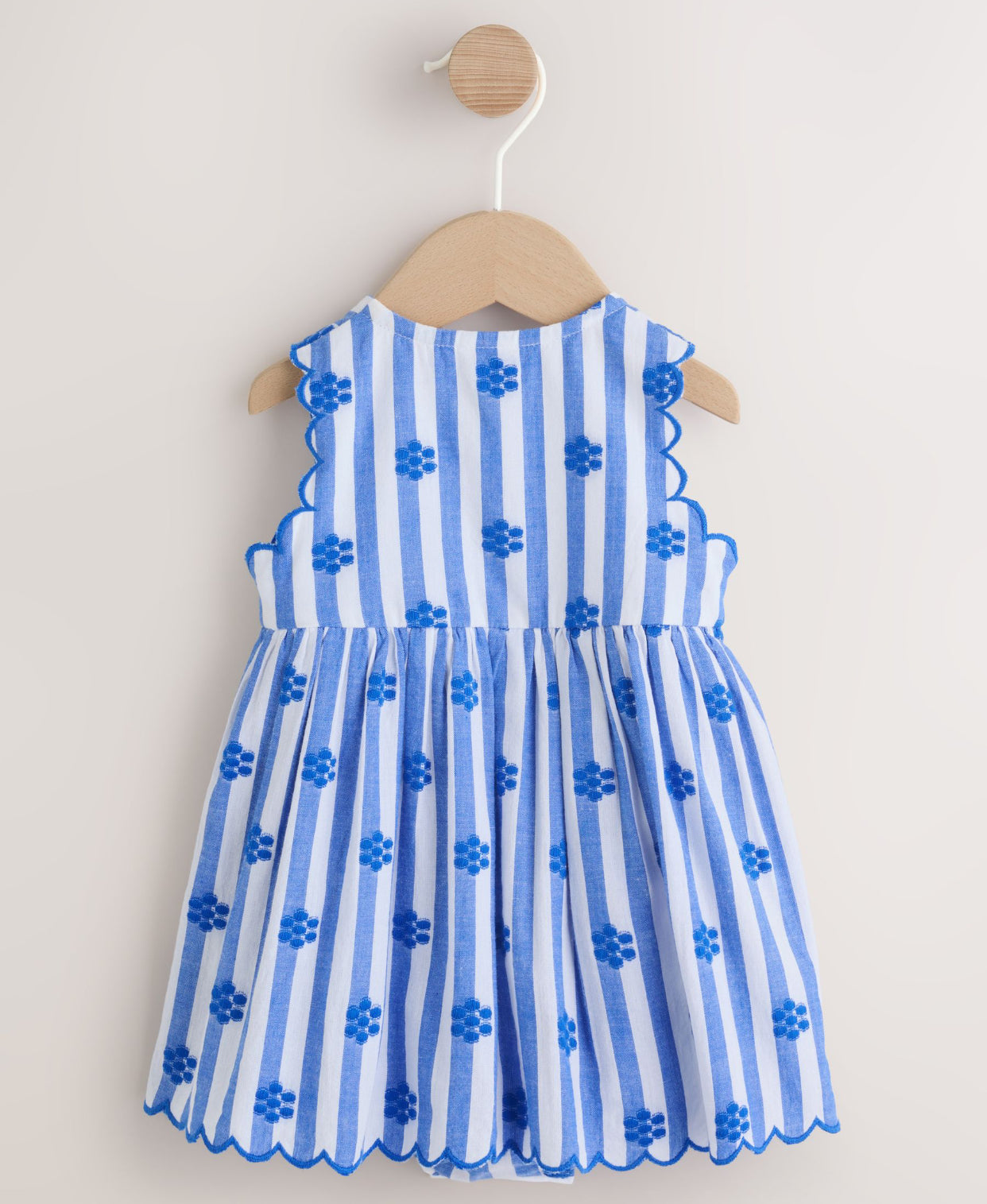 Blue Stripe Woven Baby Dress With Intergrated Bodysuit