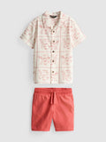 A print shirt and drawstring-detail shorts clothing set