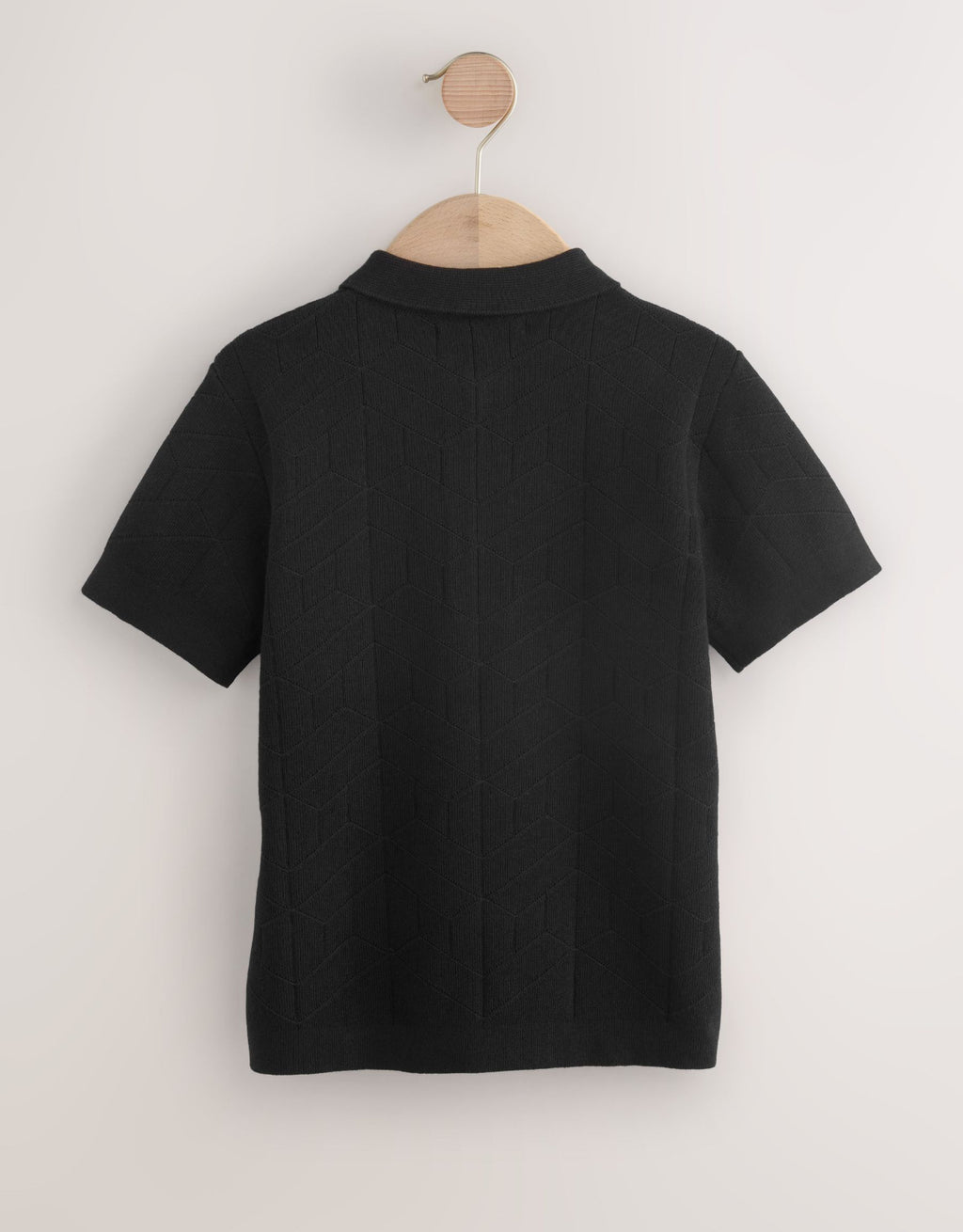 Green Textured Popper Neck Knitted Polo Shirt