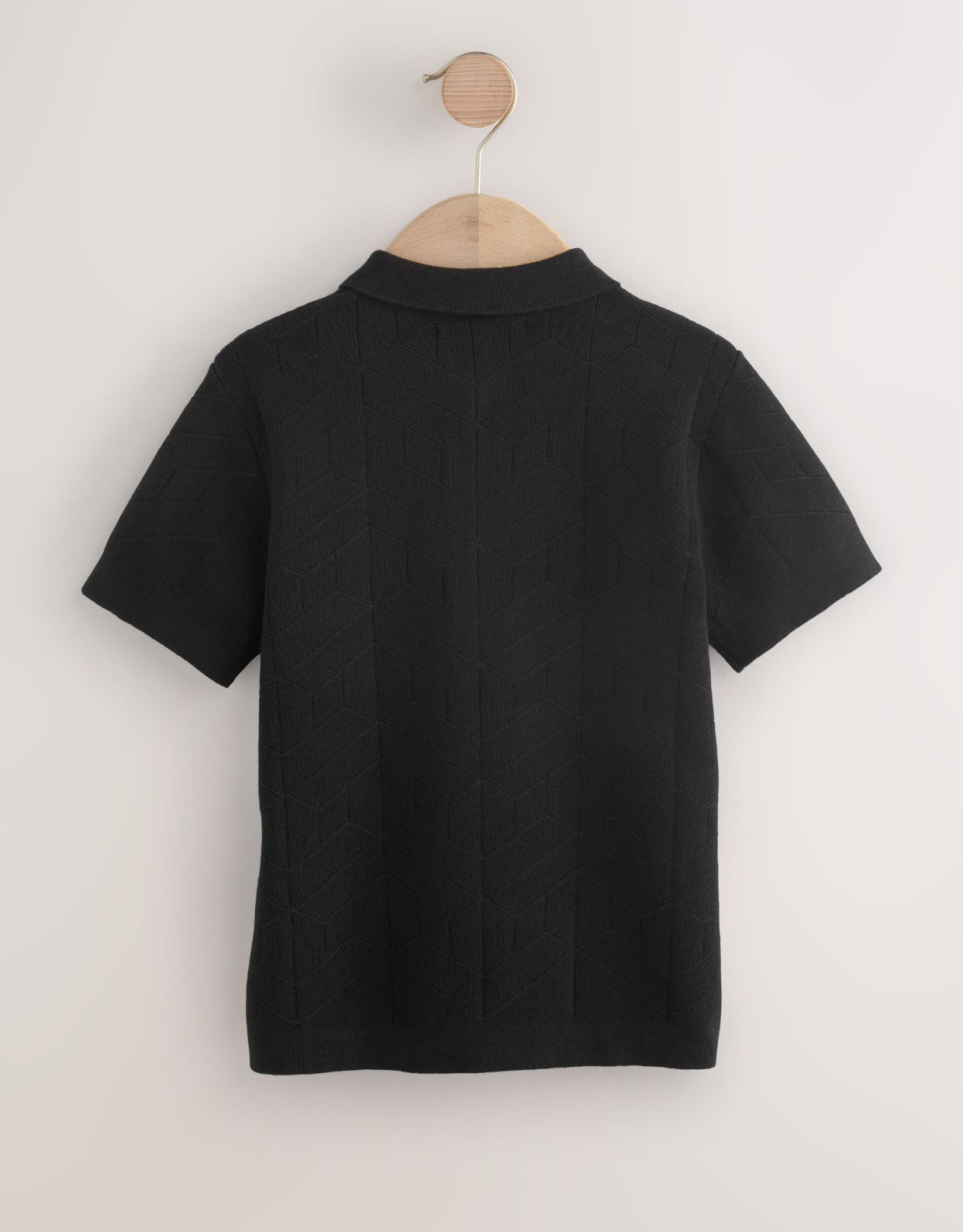 Green Textured Popper Neck Knitted Polo Shirt