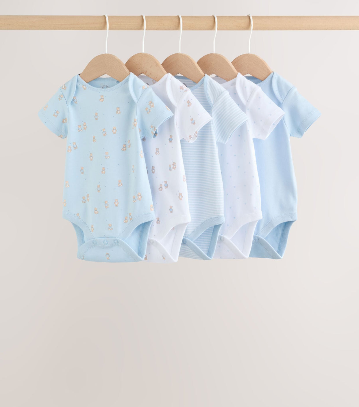 Blue 5 Pack Short Sleeve Baby Bear Bodysuit