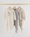 Grey 3 Pack Zebra 100% Cotton Baby Sleepsuits
