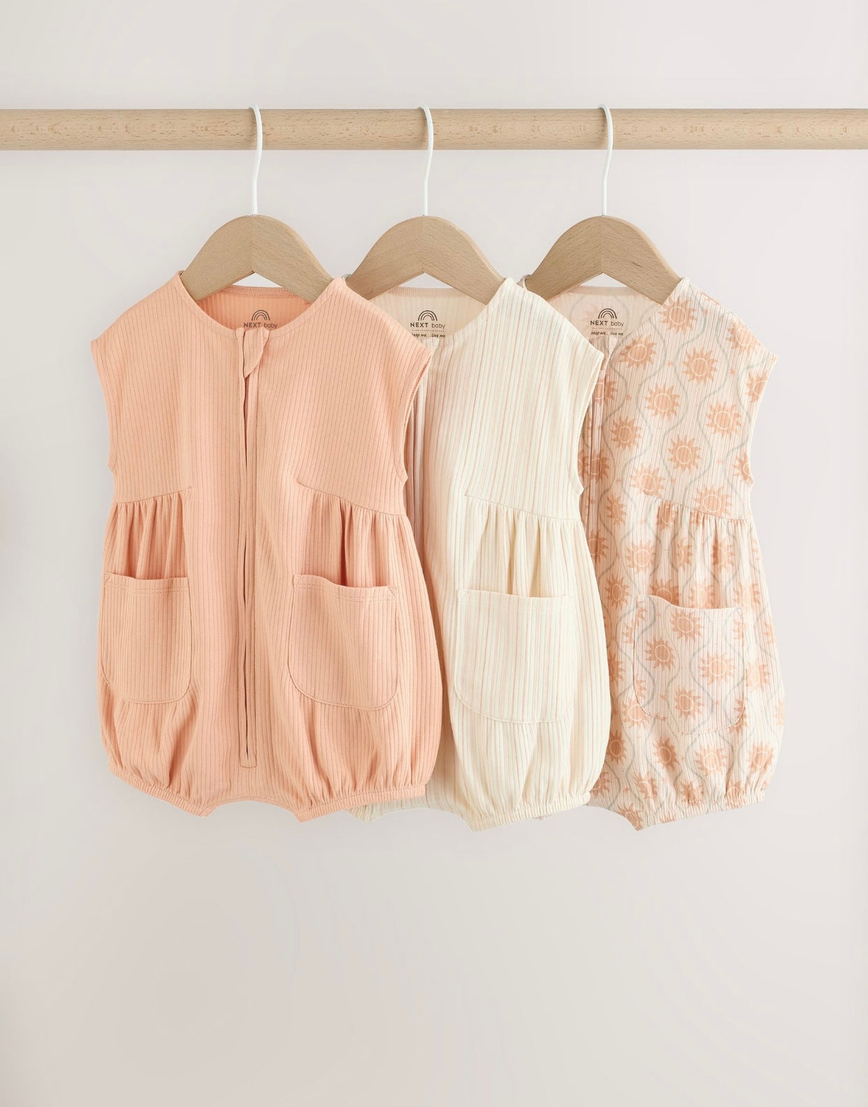 Orange Tonal Patterned Zip Through Baby Rompers 3 Pack