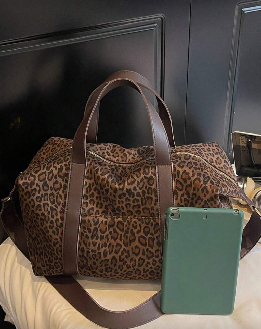 Brown Leopard Duffel Travel Bag